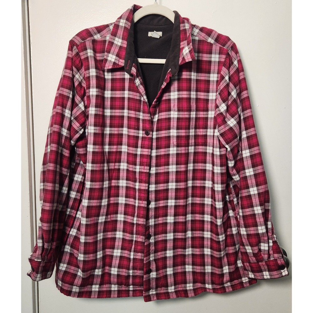 LL Bean Women's Pink Flannel Fleece Lined Button Up Shirt XL Shacket Gorpcore